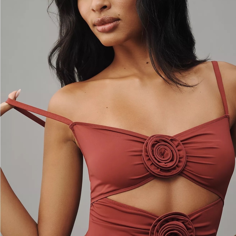 Anthropologie Rust Bodysuit with Floral Detail M NWT - Picture 3 of 5